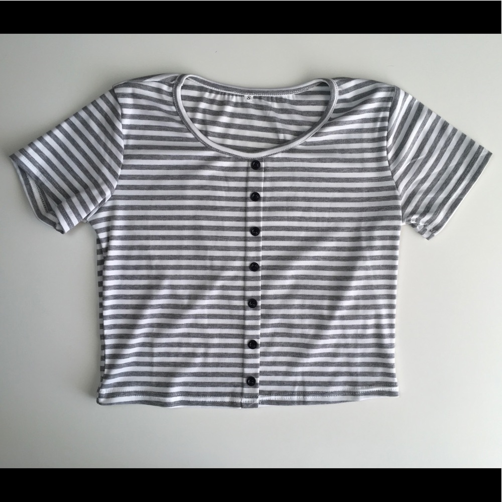 Cropped Striped Short Sleeve Top